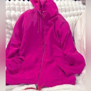 100% SILK Hot Pink Hooded Jacket Size Small